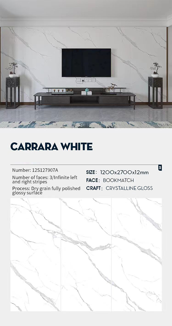 Carrara White MT1312SP Sintered Stone Slabs Polished Carrara White MT1312SP Sintered Stone Slabs Polished