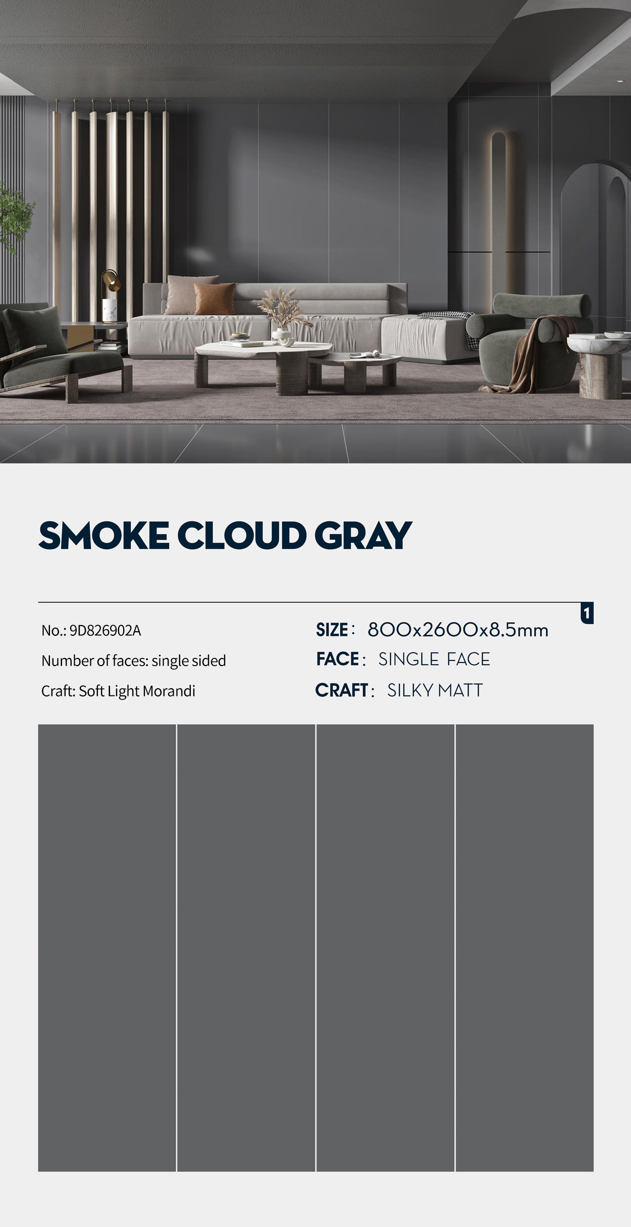 Smoke Cloud Gray MT3132SM Sintered Stone Countertops Matt (2) Smoke Cloud Gray MT3132SM Sintered Stone Countertops Matt (2)