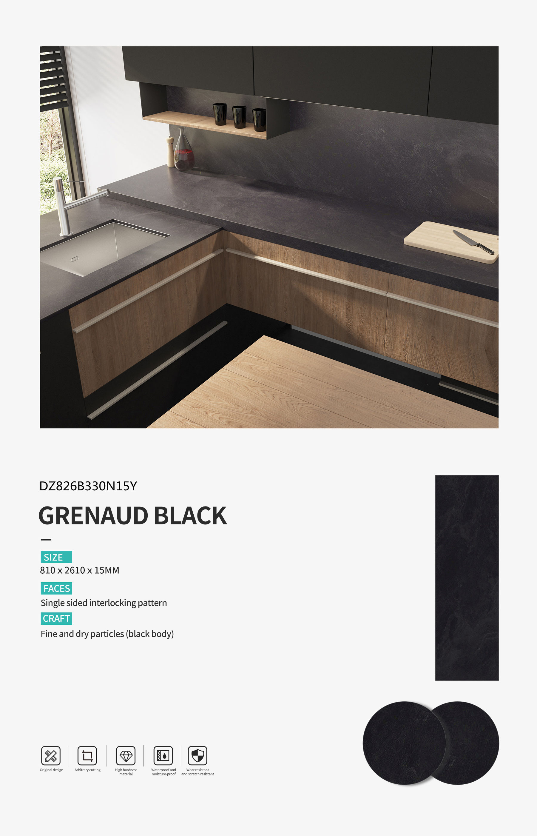 Grenaud Black MT3602SM Sintered Stone Countertops Matt Grenaud Black MT3602SM Sintered Stone Countertops Matt