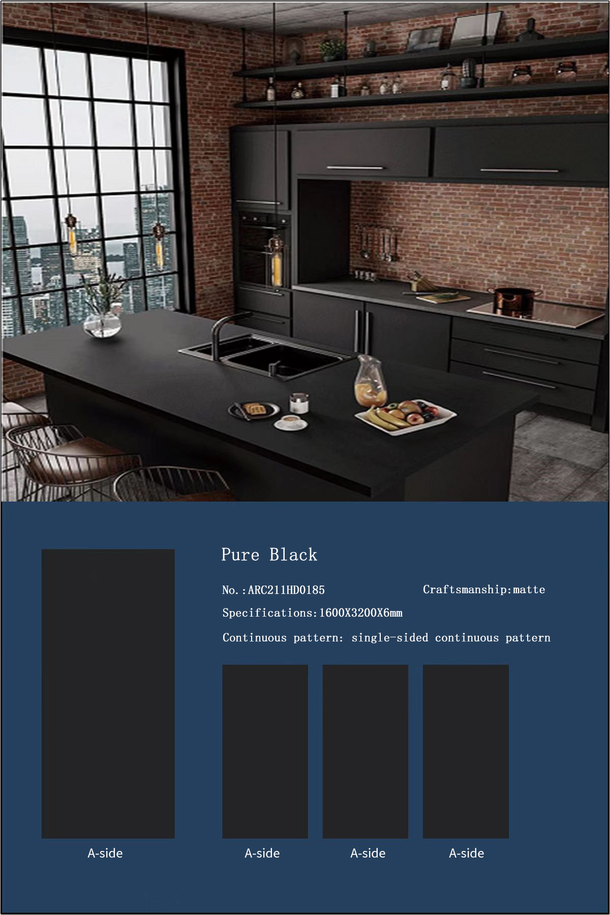 Pure Black MT502SM Sintered Stone Countertops Matt Pure Black MT502SM Sintered Stone Countertops Matt