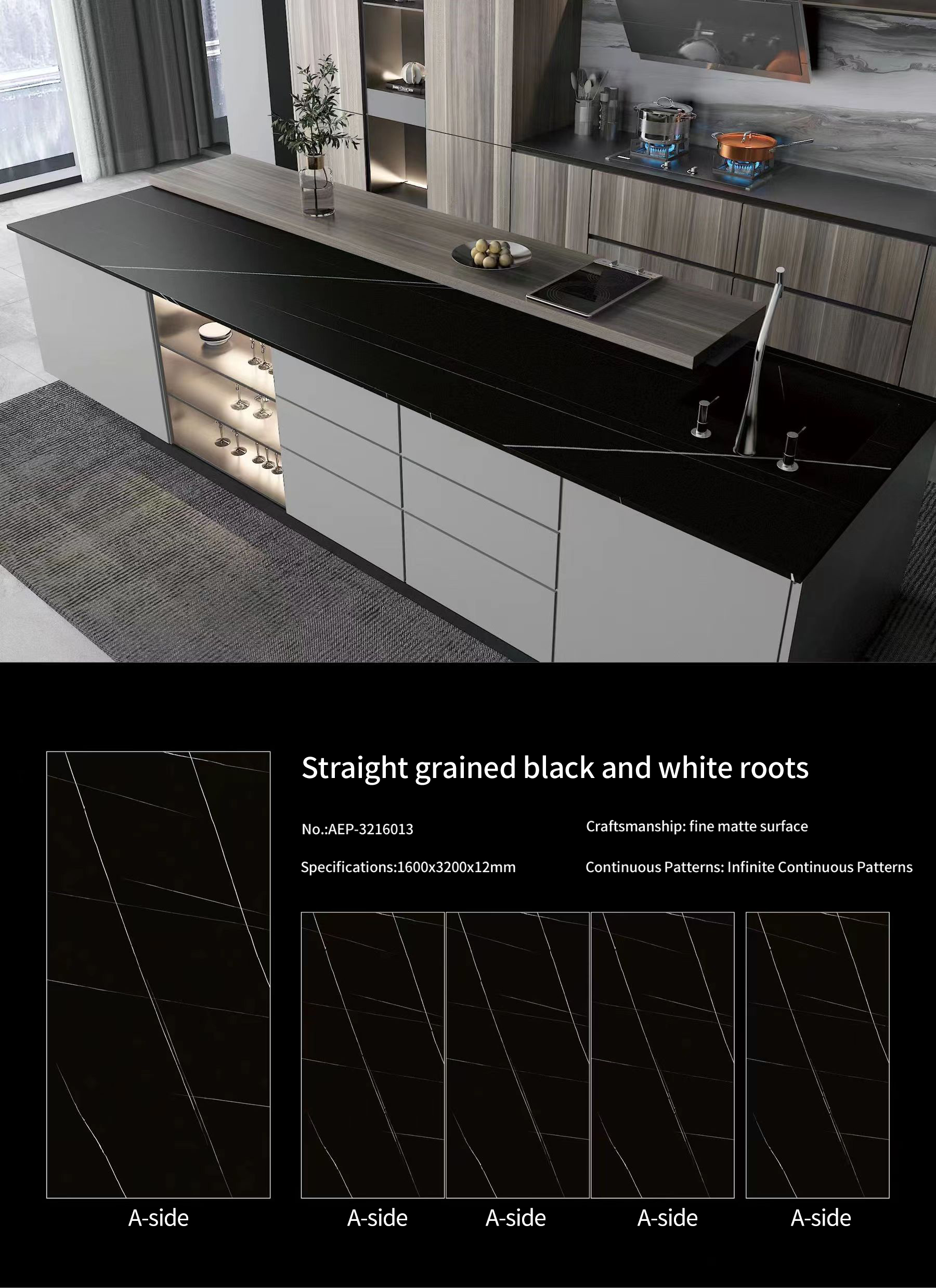 Straight Black&White Roots MT232SM Sintered Stone Countertops Matt Straight Black&White Roots MT232SM Sintered Stone Countertops Matt